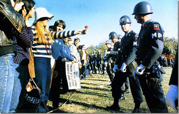 Arlington Virginia, 1967 – Flower Power during the Vietnam war protests. 