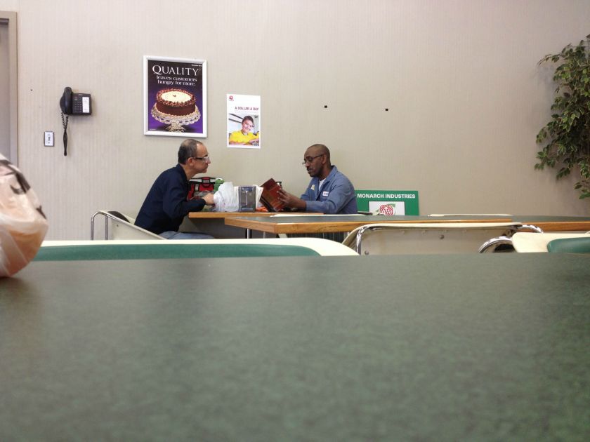 Act of Kindness; this man reads everyday at lunch to a man who cannot.